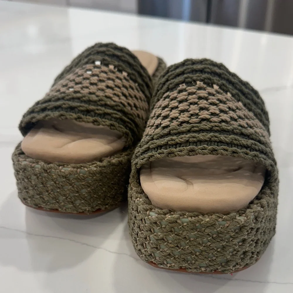 rag & bone Olive Green Woven Platform Slide Sandals - Picture 3 of 7